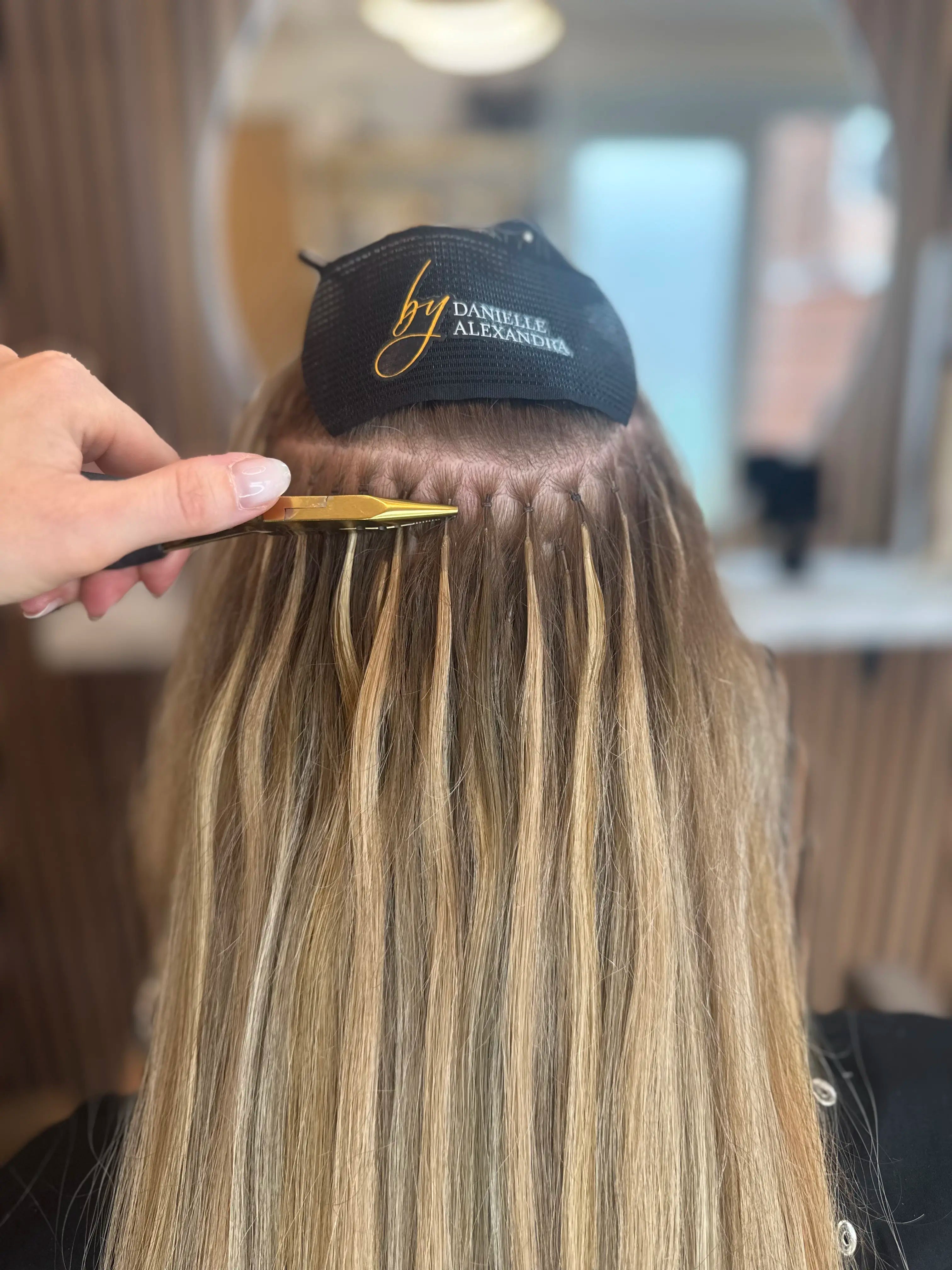 Nano bead hair extension fitting with model 
